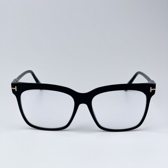 Tom Ford FT5768-B 001 BRAND NEW Eyeglasses Shiny Black Blue Block Square Women
